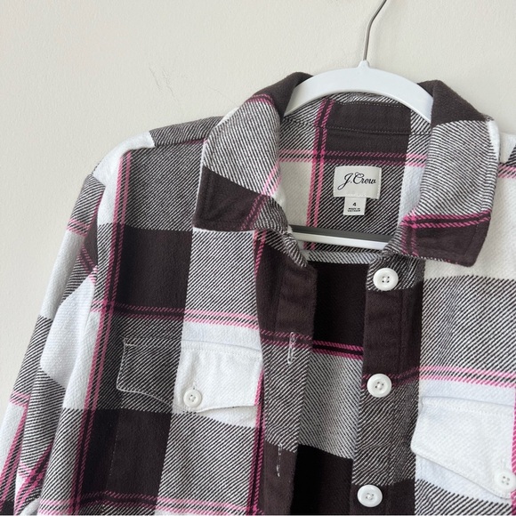 J. Crew Relaxed Flannel Shirt Jacket Shacket in Buffalo Check Brown Pink - Picture 2 of 8